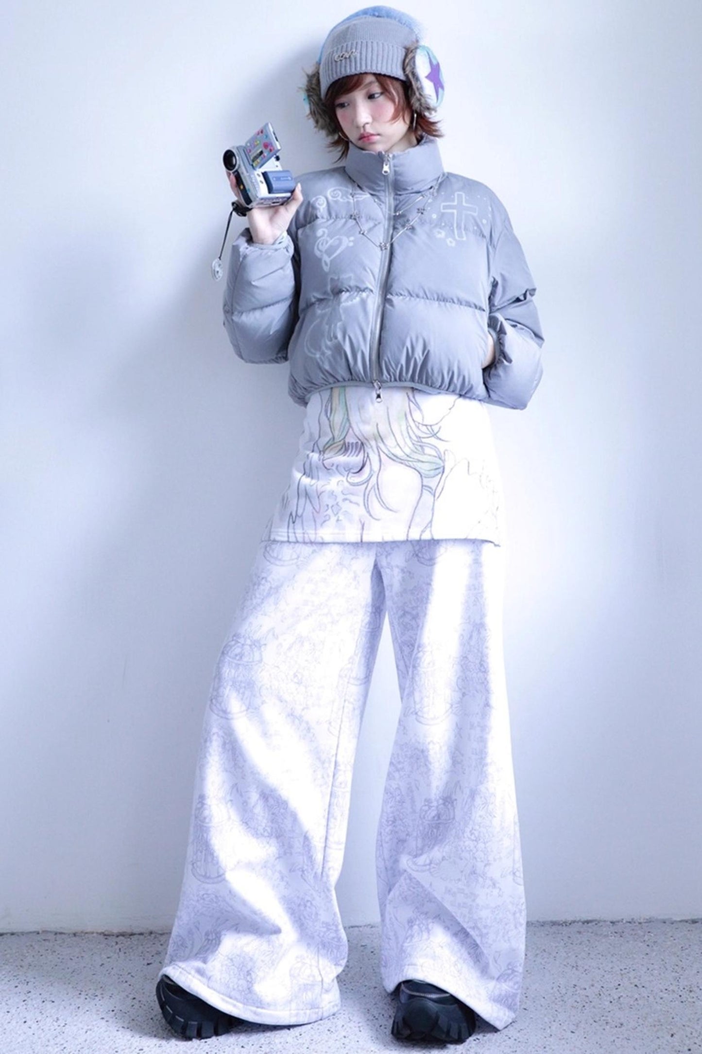 Dreamcore Blue Gray Reversible Padded Jacket