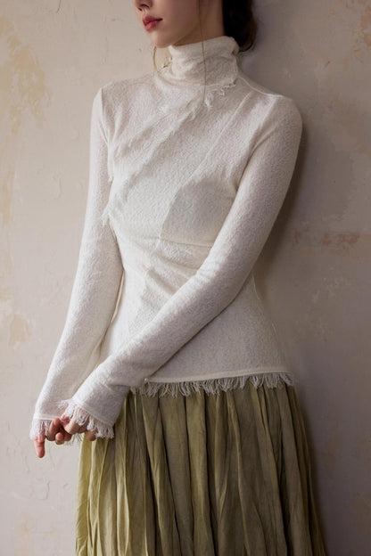 White Wool Turtleneck Knit Top