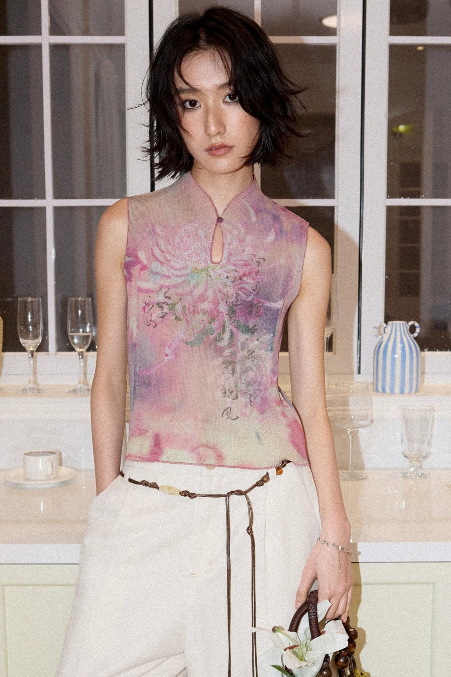 Twilight Chrysanthemum Pleated Vest