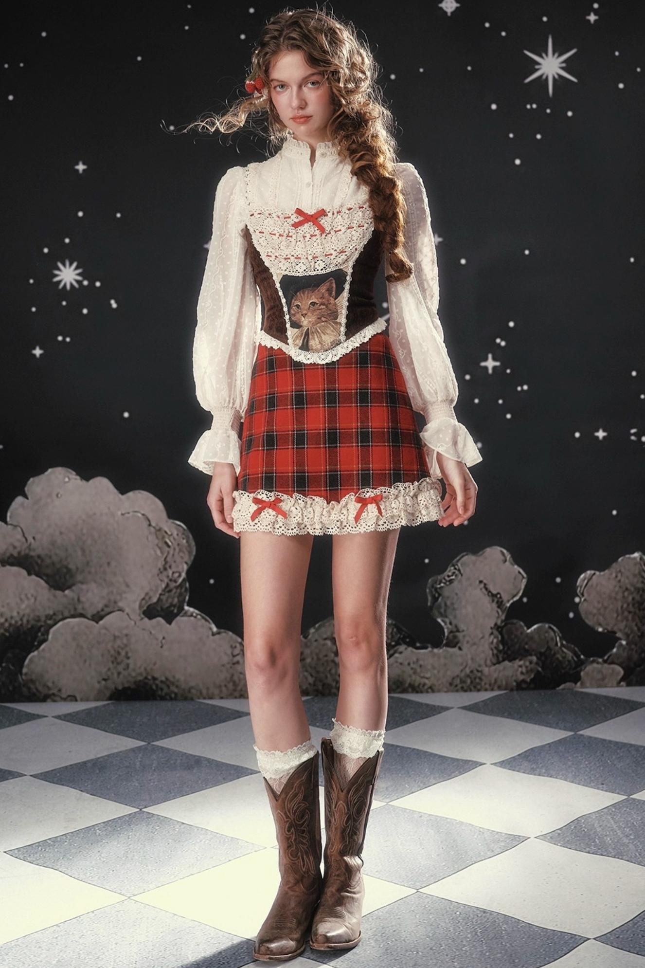Sweet and Spicy Fishbone Corset Plaid Skirt Set-Up