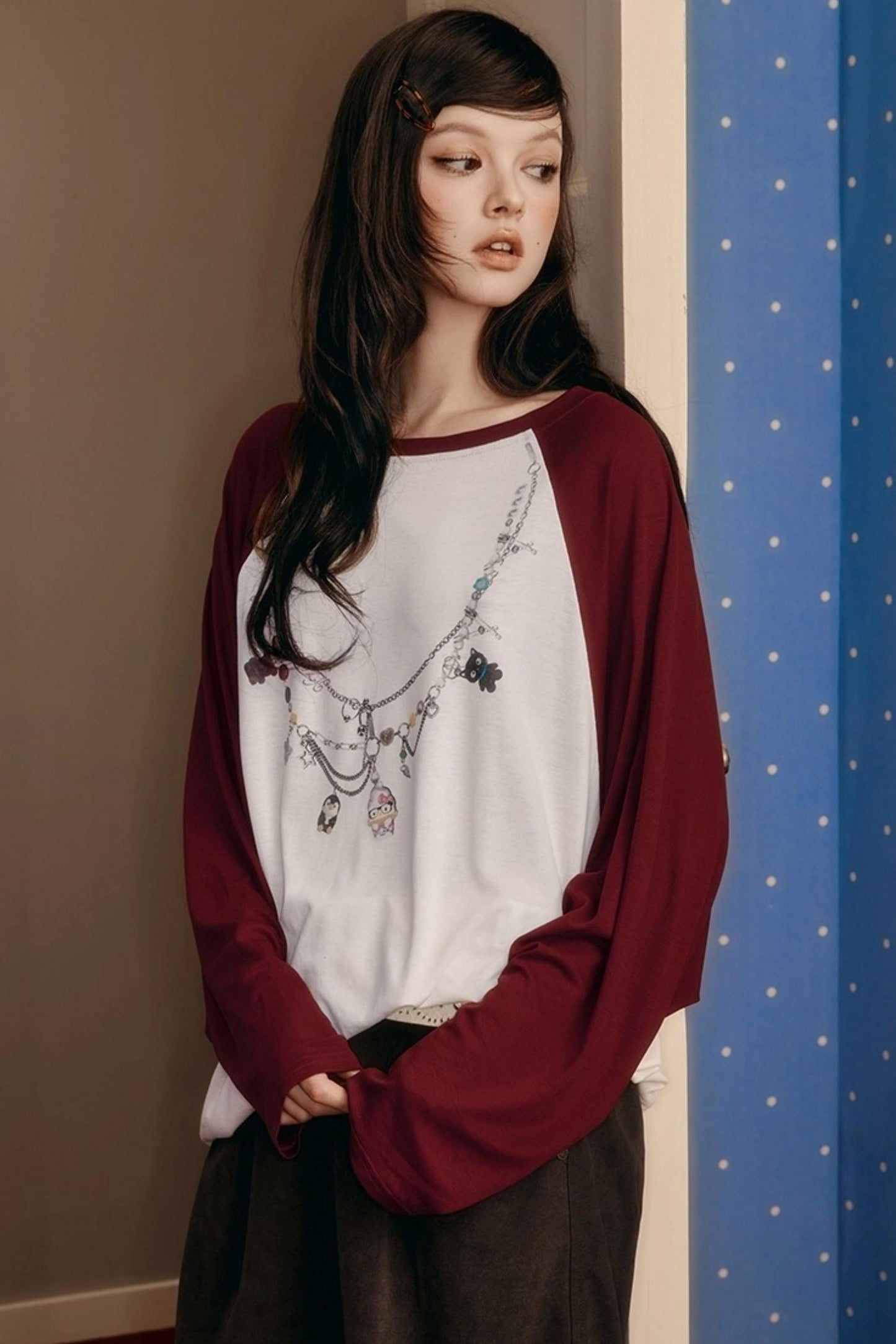 Contrasting Raglan Sleeve Top