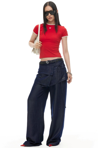 Lyocell Wide-Leg Pants Detachable Skirt