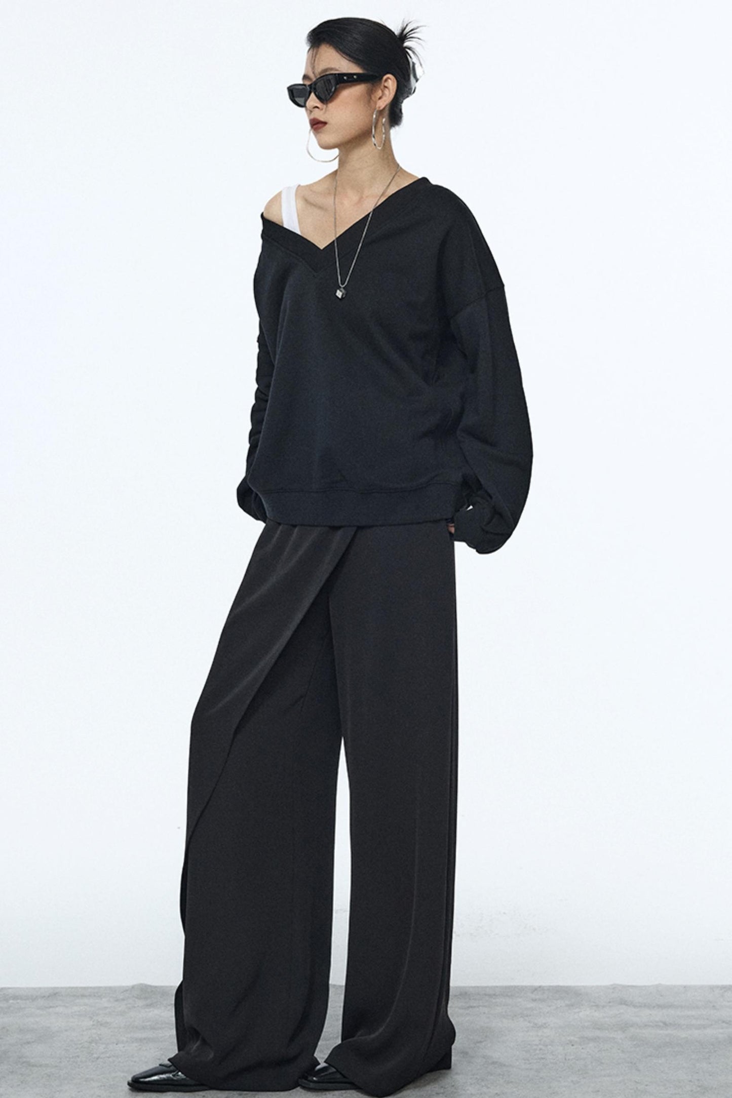 Black V-Neck Winter Top