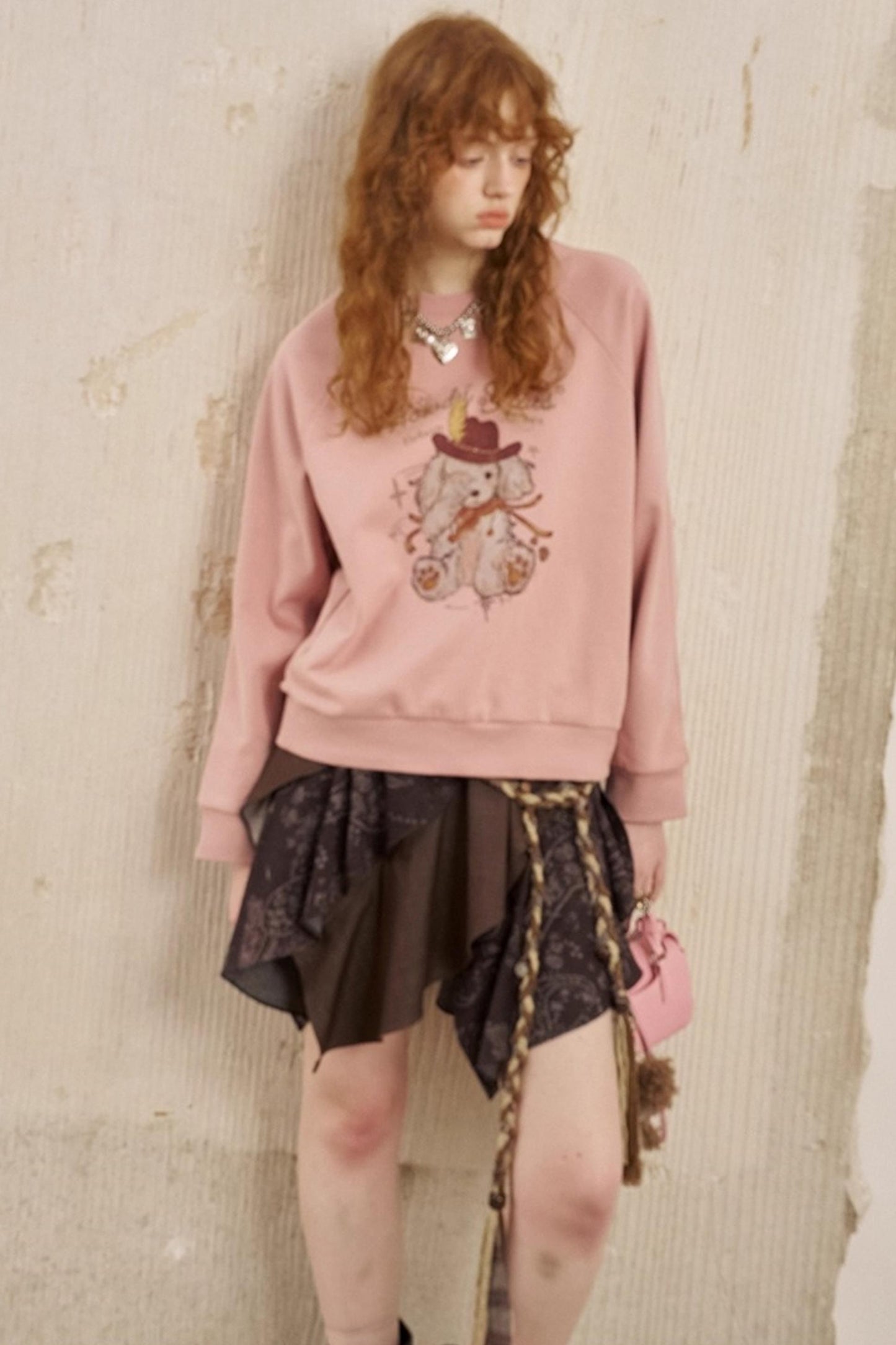 Blindfolded Puppy Print Crew Neck Pullover