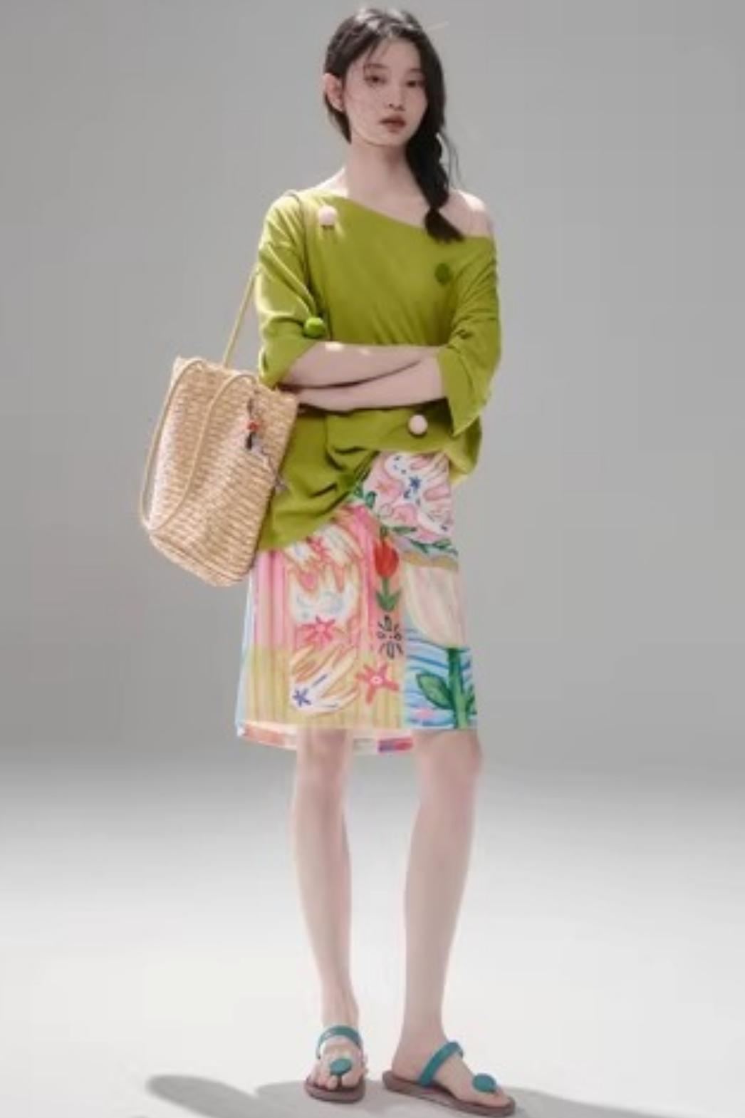 Reversible Bird and Tulip Skirt