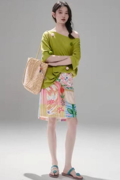Reversible Bird and Tulip Skirt