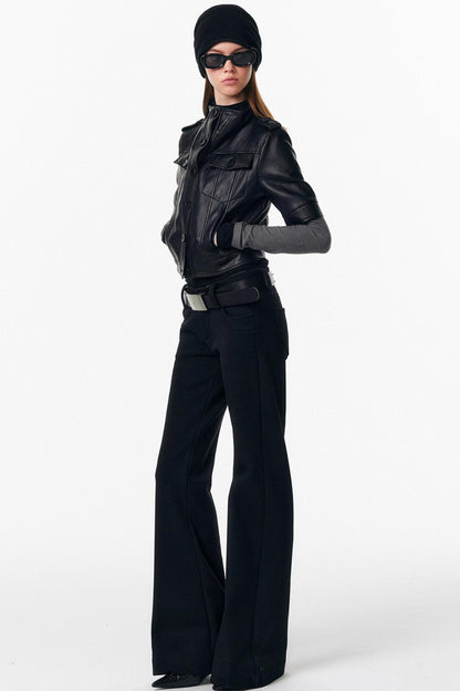 Leather Mid-Sleeve Slim Jacket