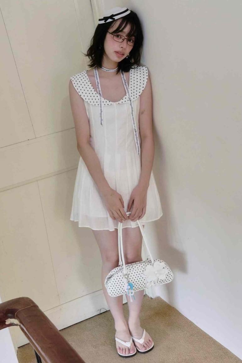 White Polka Dot Embroidered Babydoll Dress