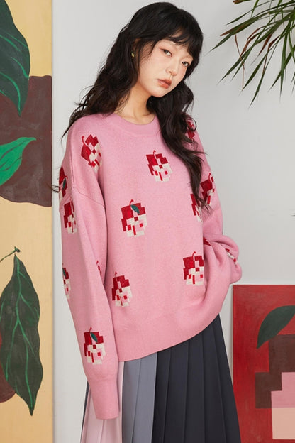 Jacquard Apple Knit Sweater