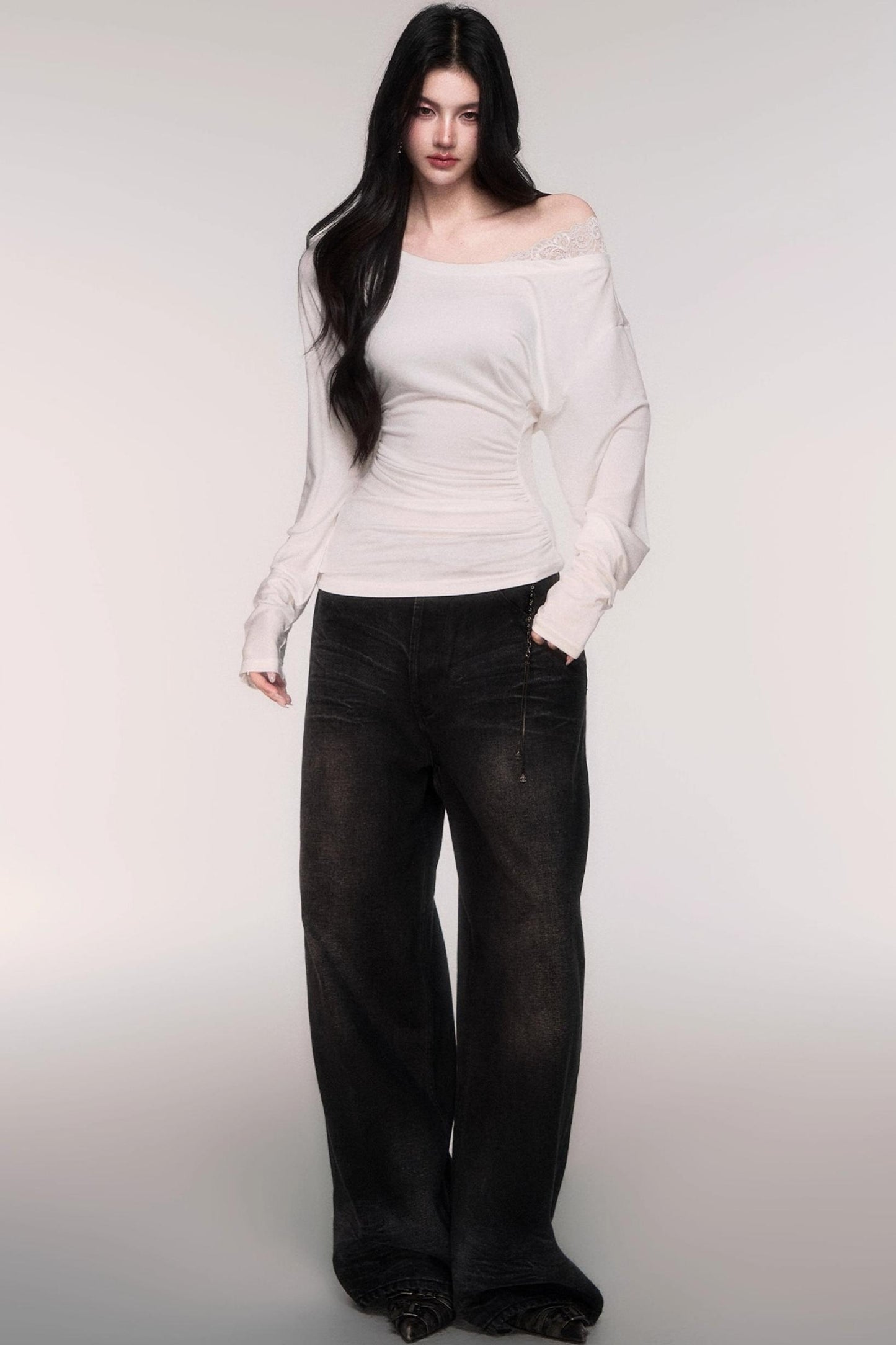 Tencel Panelled Lace Cross-Shoulder Top