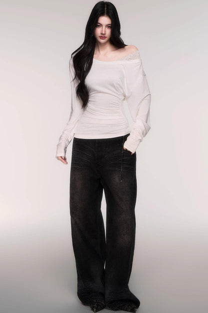 Tencel Panelled Lace Cross-Shoulder Top