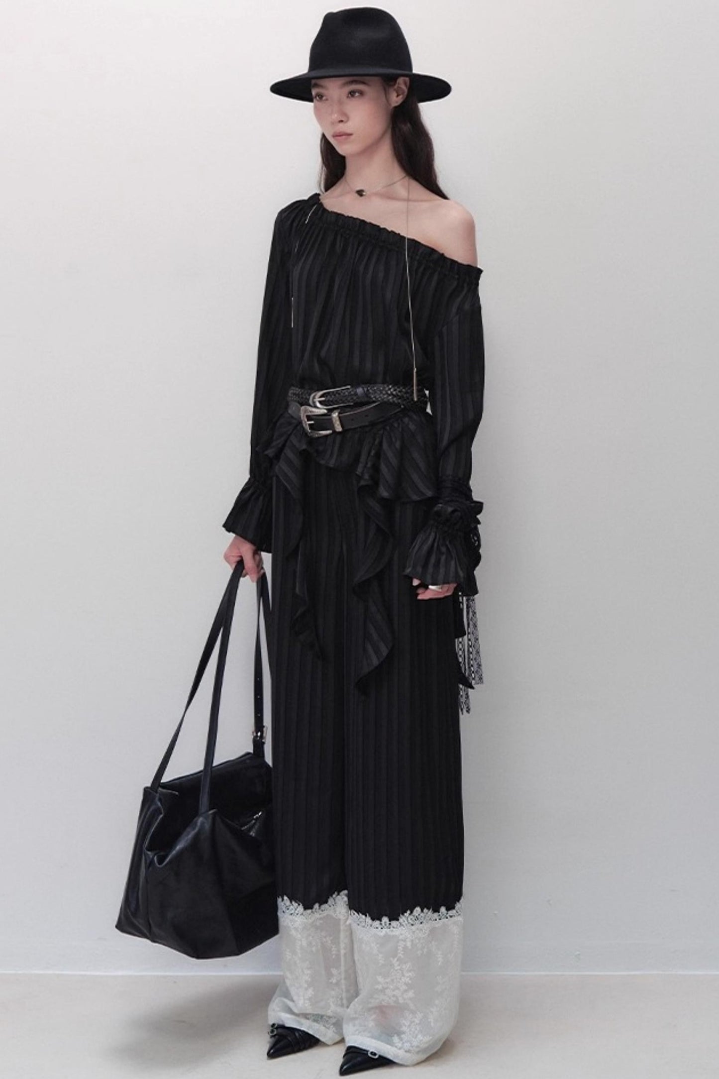 French Design One-Shoulder Ruffle Shirt