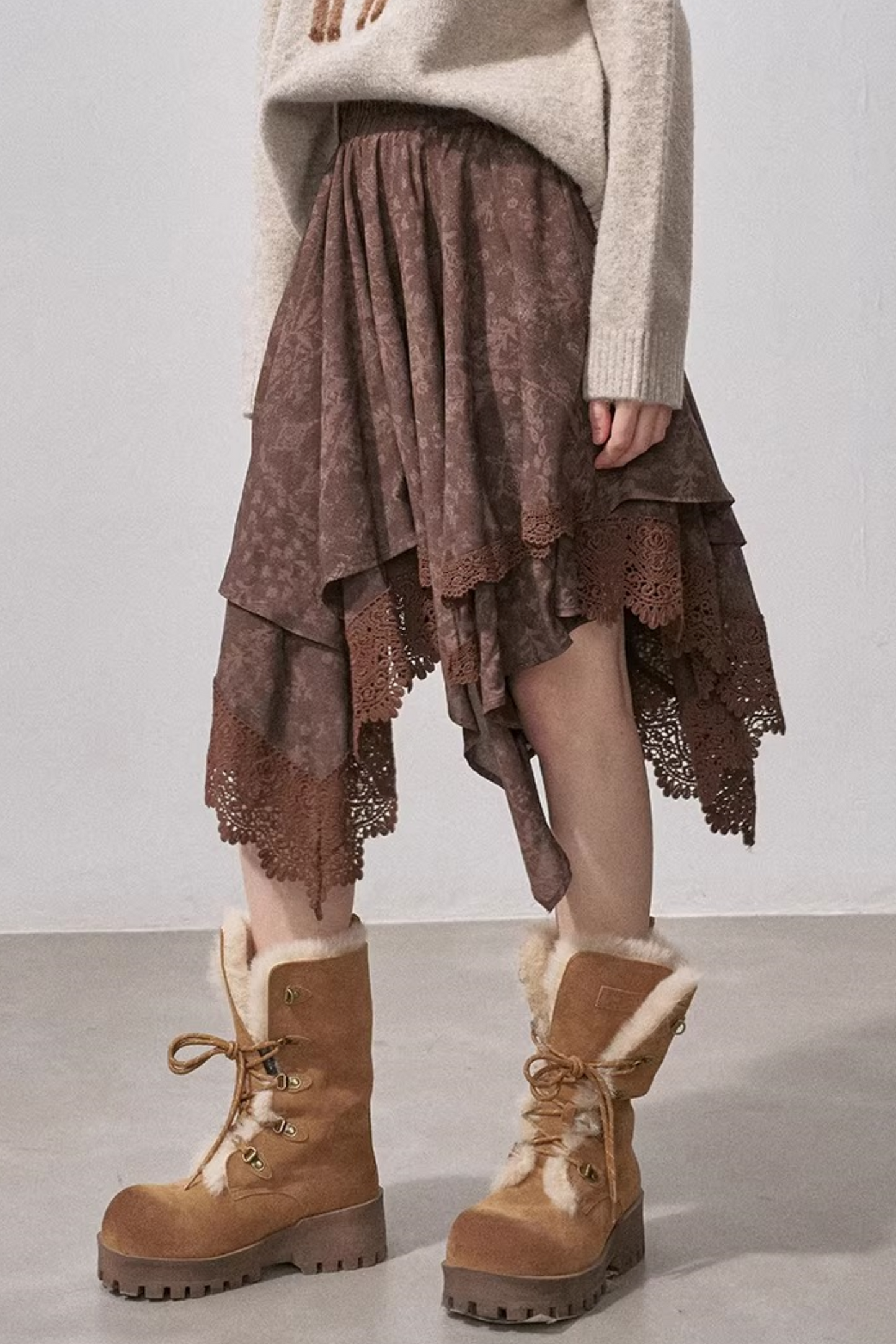 Lace Asymmetrical Layered Skirt