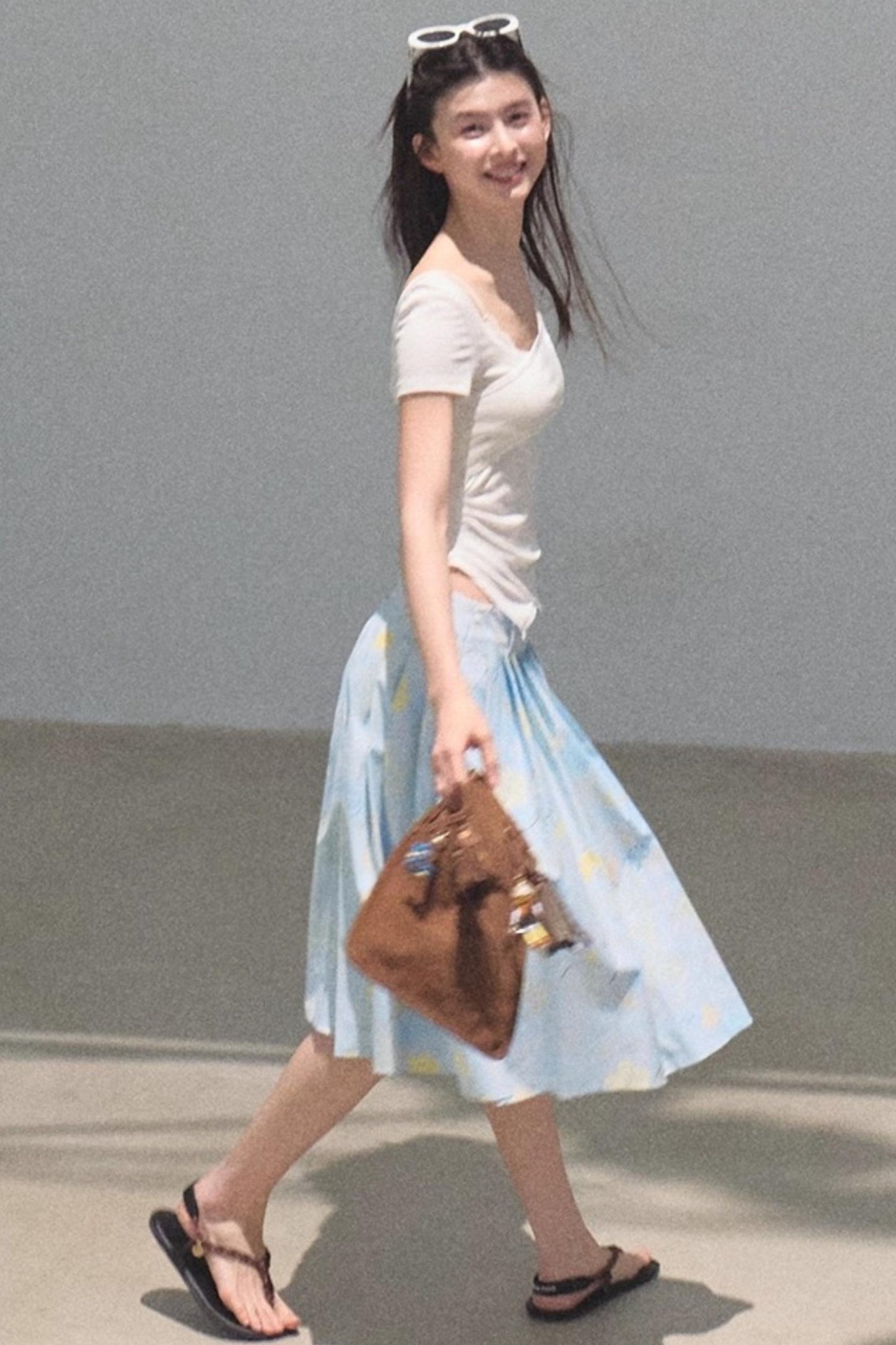 Poplin Pleated Midi Skirt