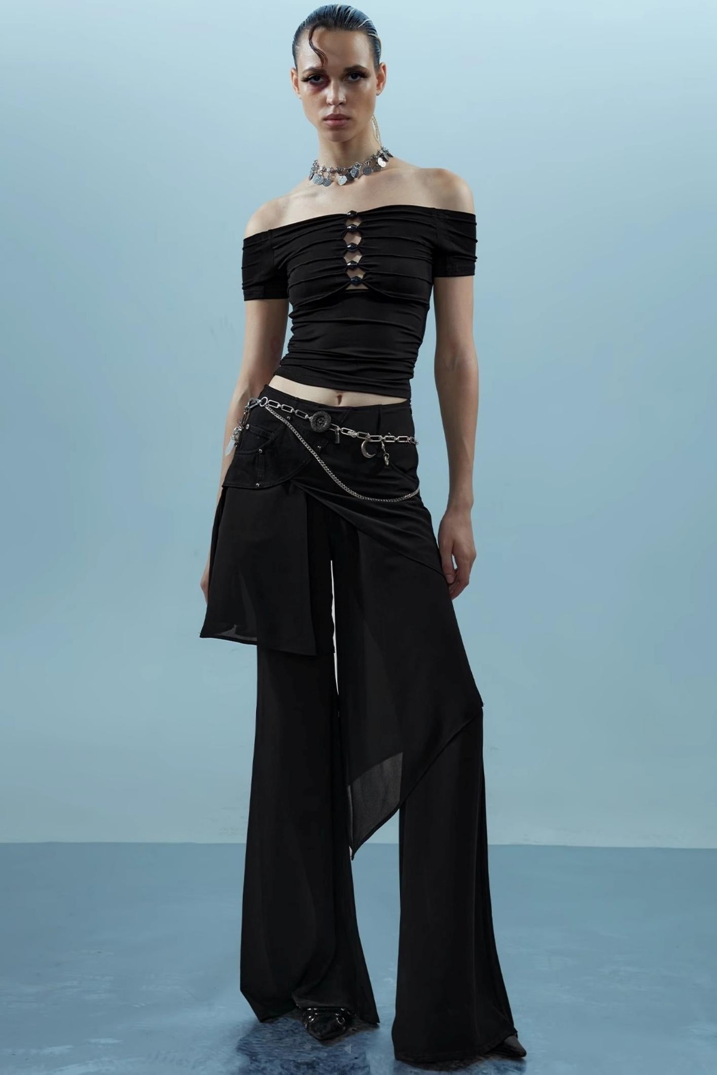 Layered Chiffon Windbreaker Pants