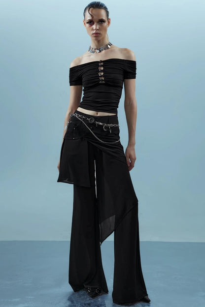 Layered Chiffon Windbreaker Pants