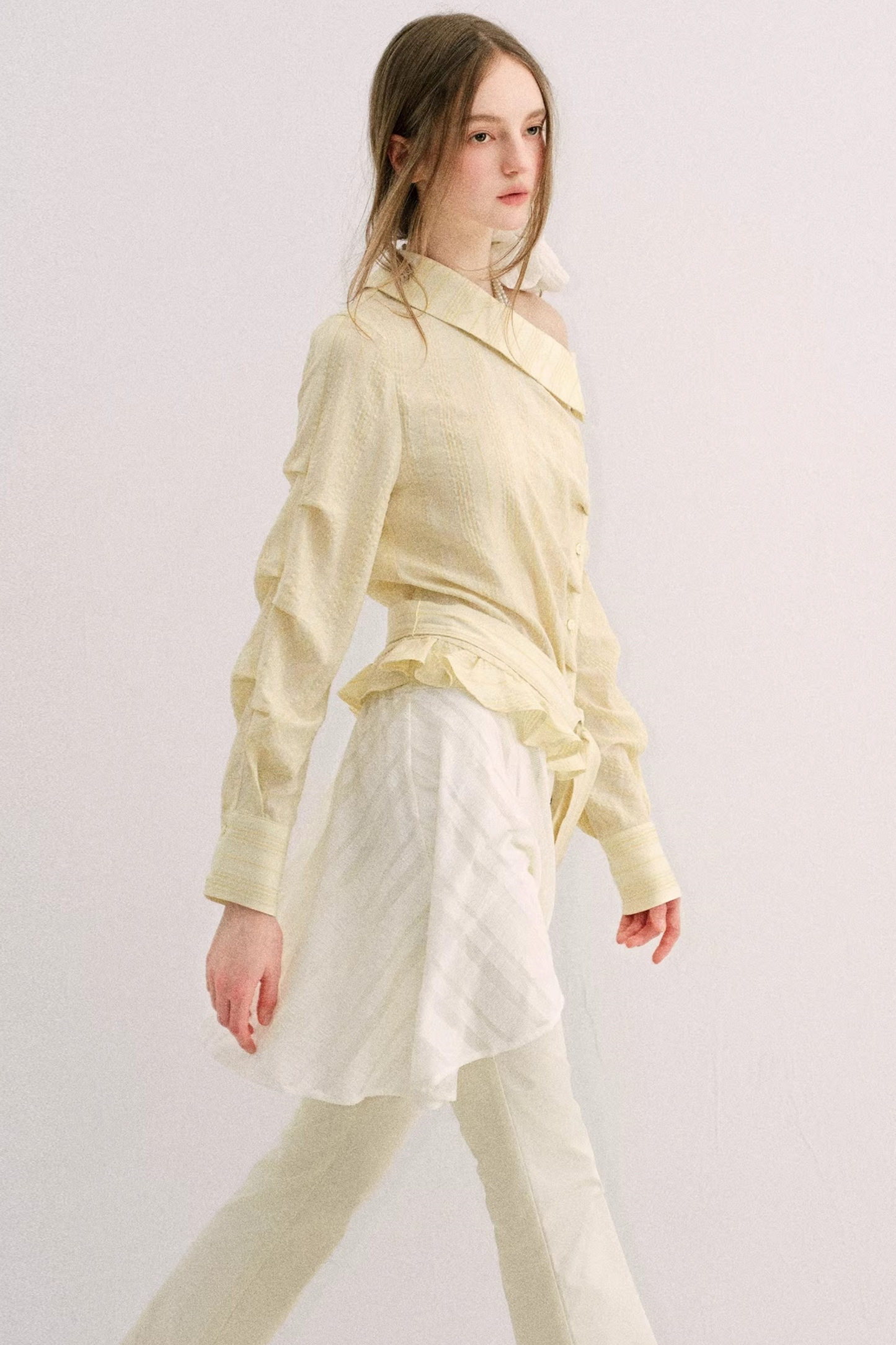 Creamy Yellow Striped Ruffled Top