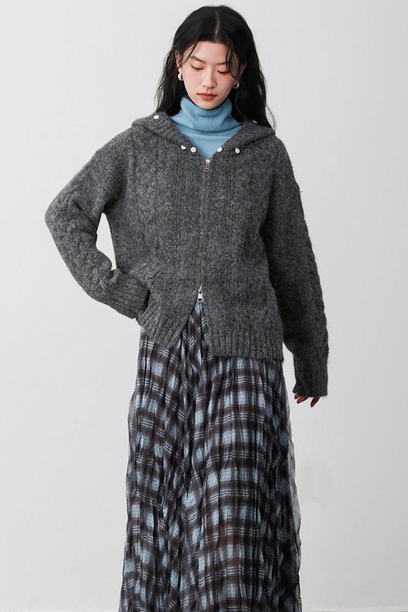 Fog Gray Fur Collar Hooded Jacket