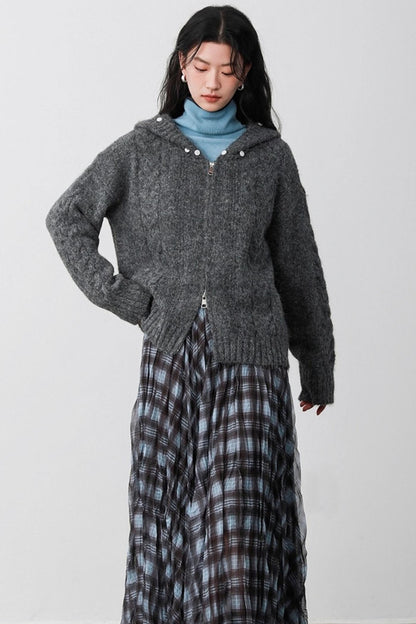 Fog Gray Fur Collar Hooded Jacket