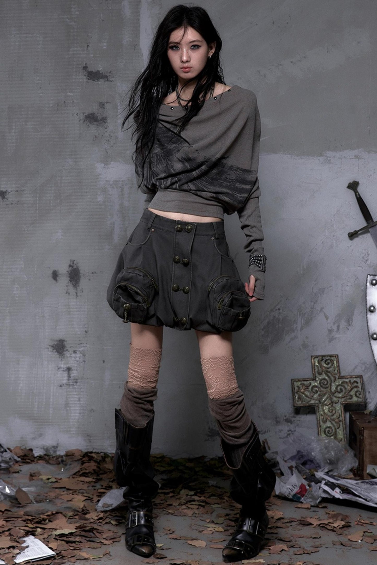 Wasteland Swing Collar Knitted Tops