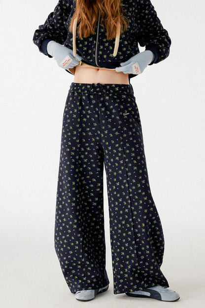 Navy Blue Floral Hooded Jacket Set-Up