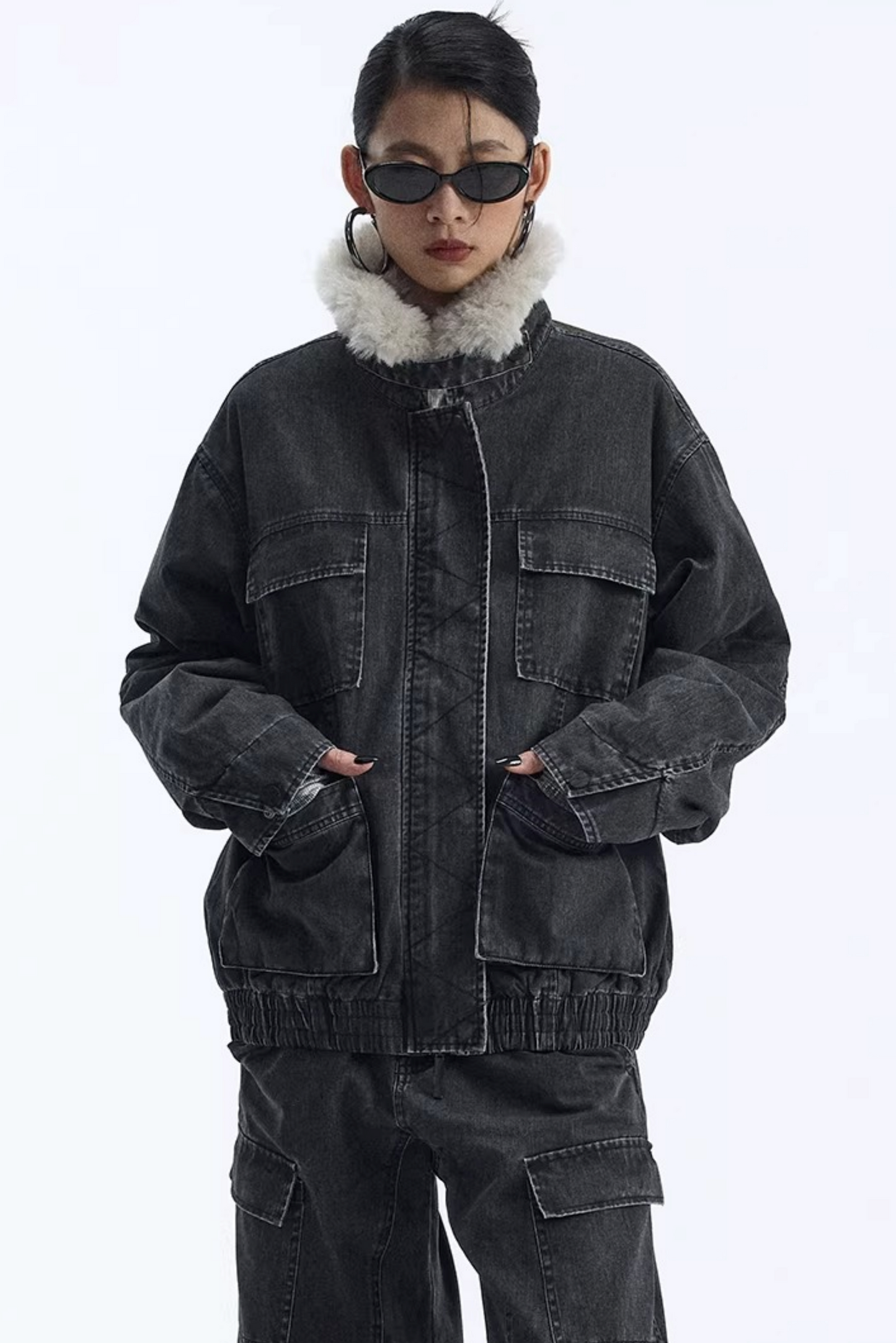Abnehmbarer Kunstfellkragen gepolsterte Jacke