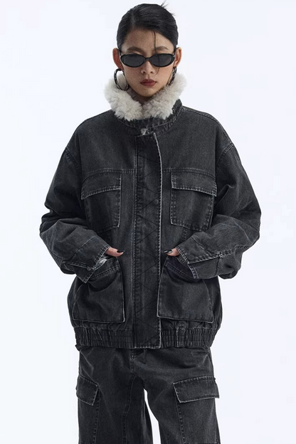 Abnehmbarer Kunstfellkragen gepolsterte Jacke