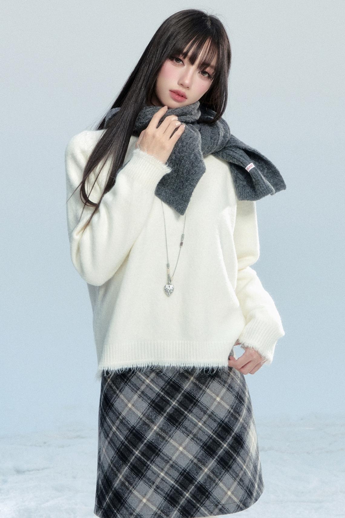 Fringed Raw Edge Knit Top