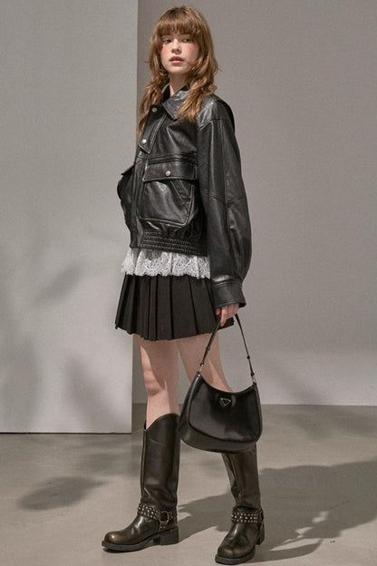 Preppy Silk Pleated Puffy Skirt