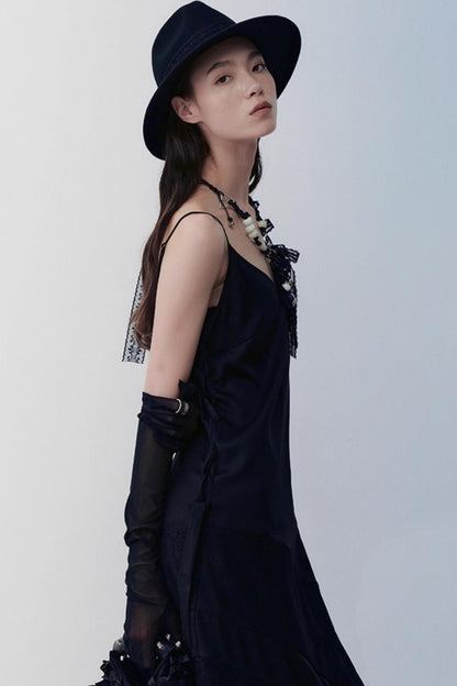 Dark Silk Butterfly Wings Slip Dress