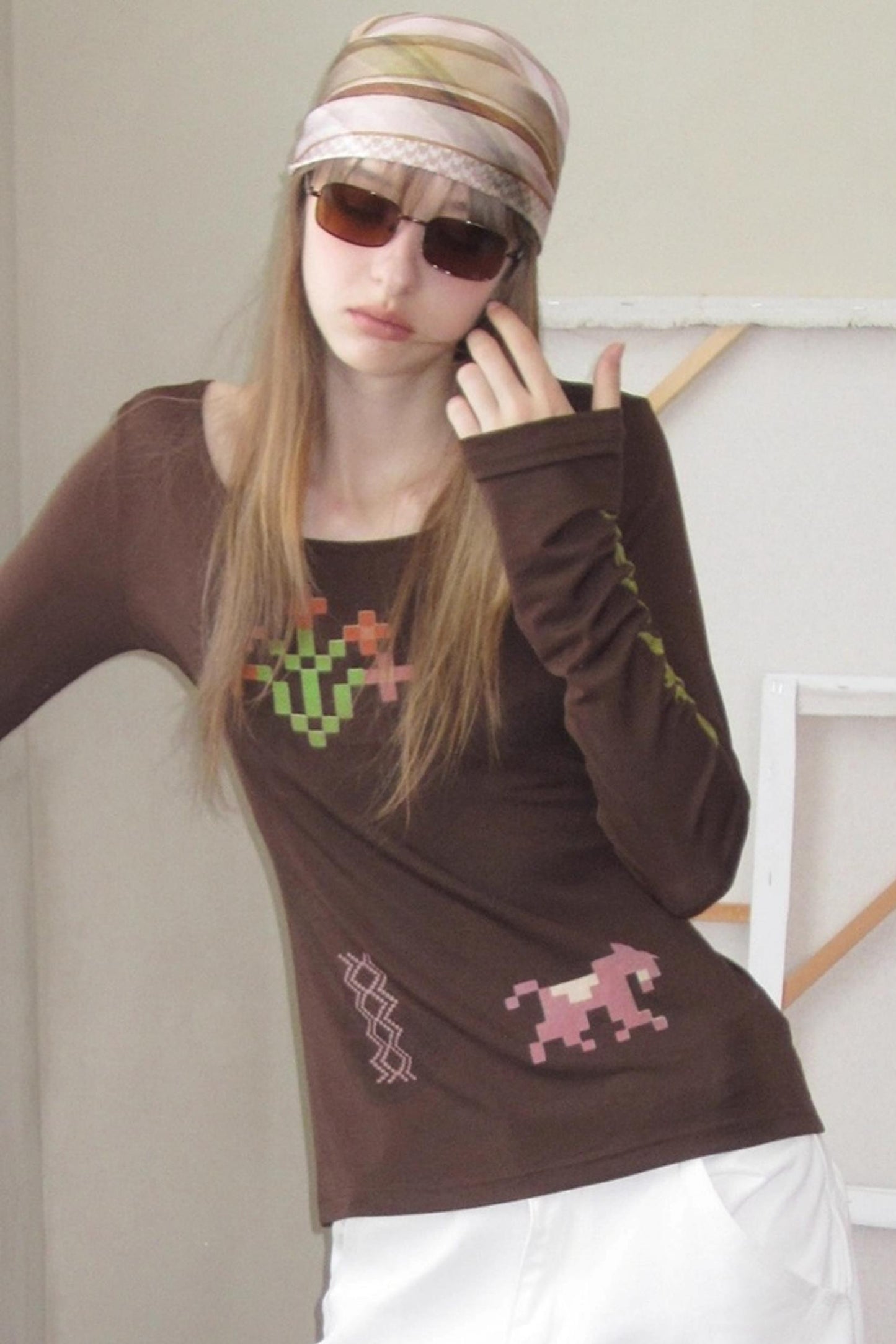 Vintage Printed U-Neck Slim T-Shirt