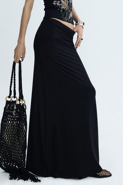 Black Draped Maxi Skirt