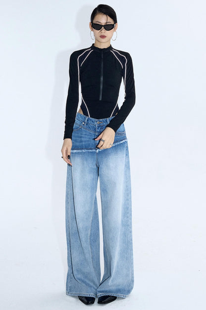 Washed Blue Gradient Wide-Leg Pants