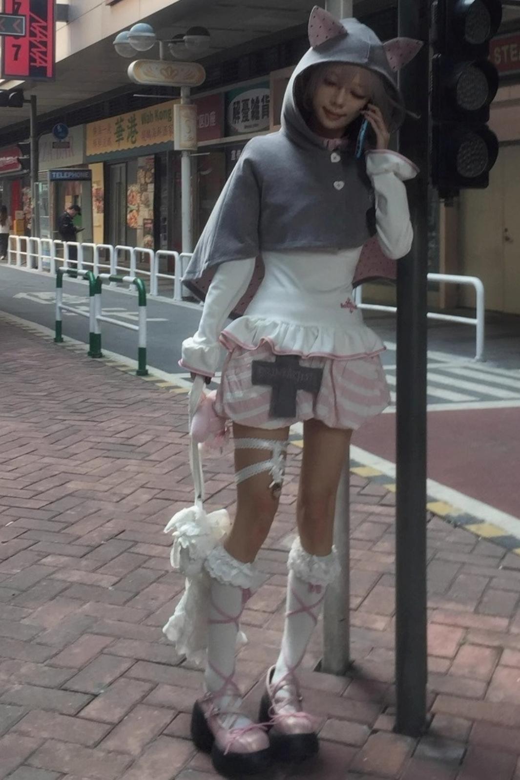 Cute Gray-Pink Cat Ears Hooded Coat