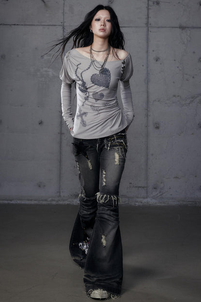 Puff Sleeve Punk Print Shirt