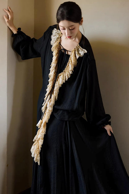 Plant-Dyed Lace Sleeve Shirt Set-Up