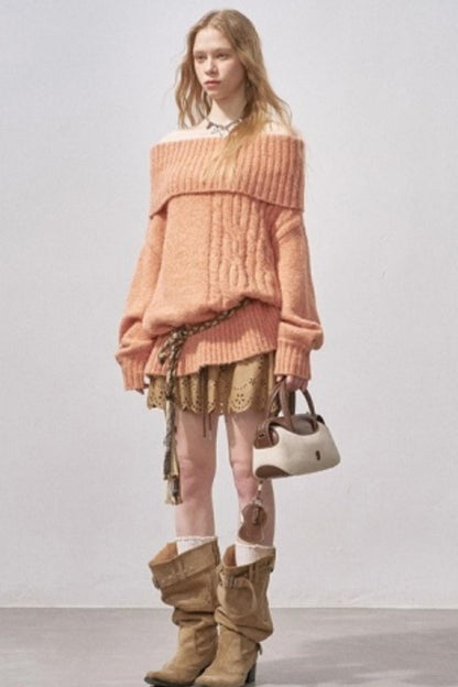 One-Shoulder Cable-Knit Sweater
