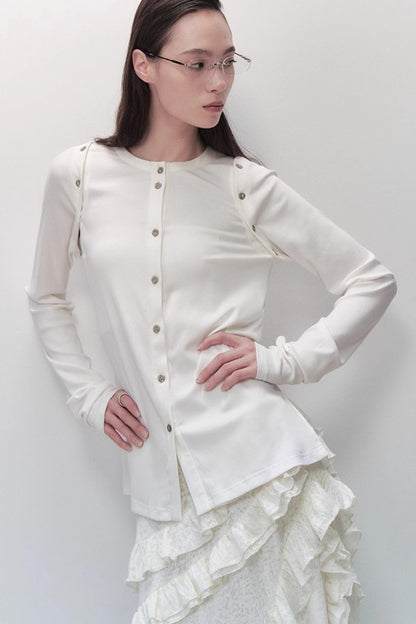 Detachable Round Neck Knitted Cardigan