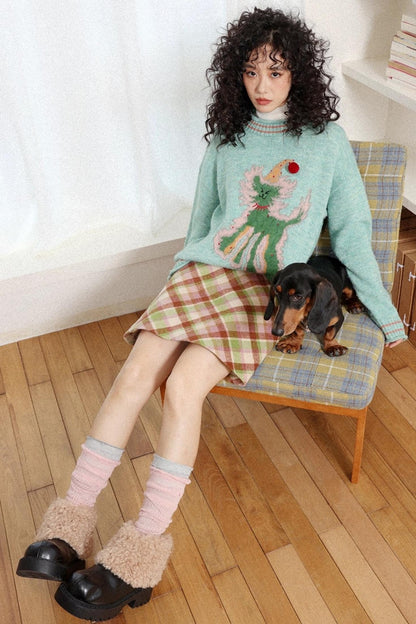 Preppy Woolen Plaid A-Line Skirt