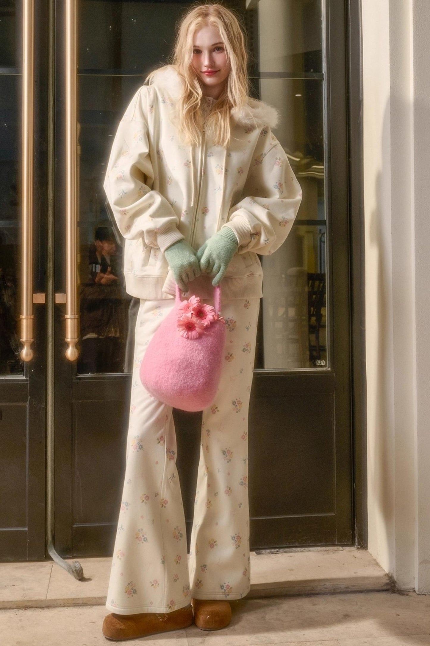 Floral Milky Way Fur Collar Jacket Set-Up