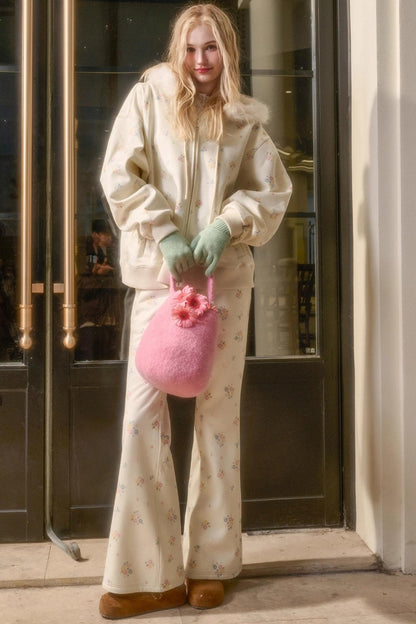 Floral Milky Way Fur Collar Jacket Set-Up