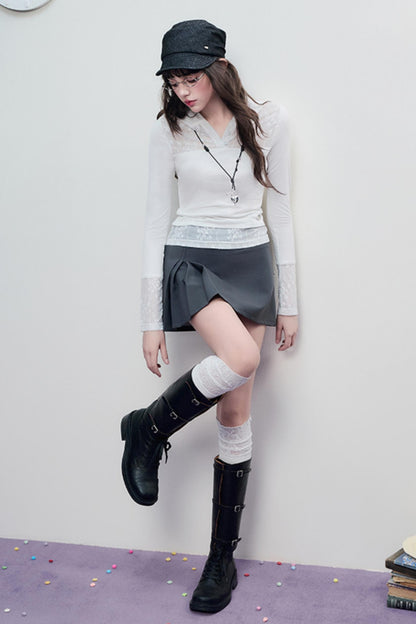 Skeleton Lace Hooded Polo Top