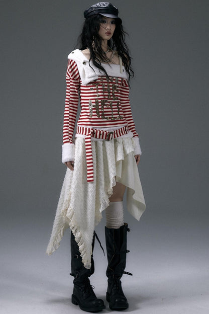 Diagonal Stripe Punk Long-Sleeve Top