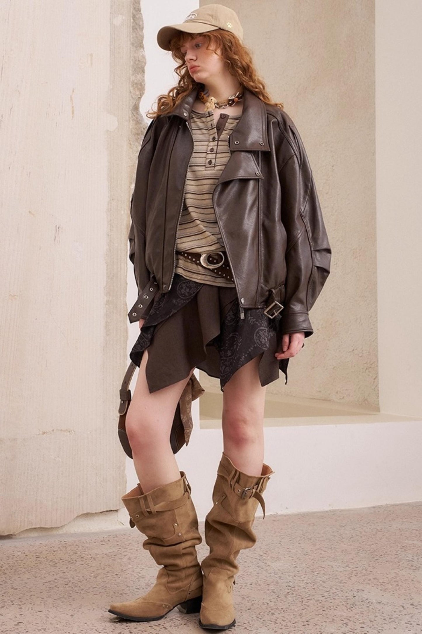 Vintage Brown Striped Loose T-Shirt