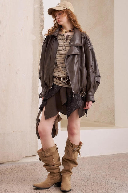 Vintage Brown Striped Loose T-Shirt