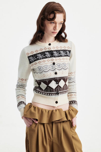 Retro Bear Jacquard Wool Cardigan