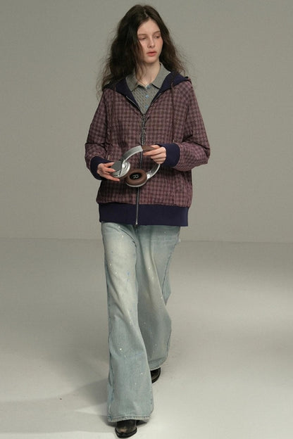 Layer Plaid Hooded Jacket