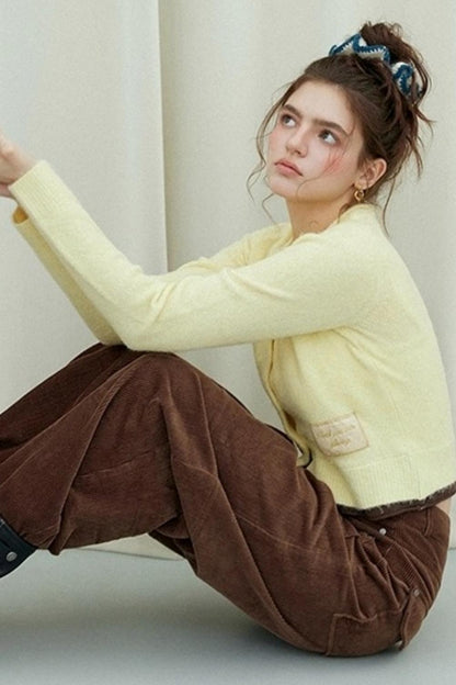 Monogram Patch Crew Neck Fleece Cardigan