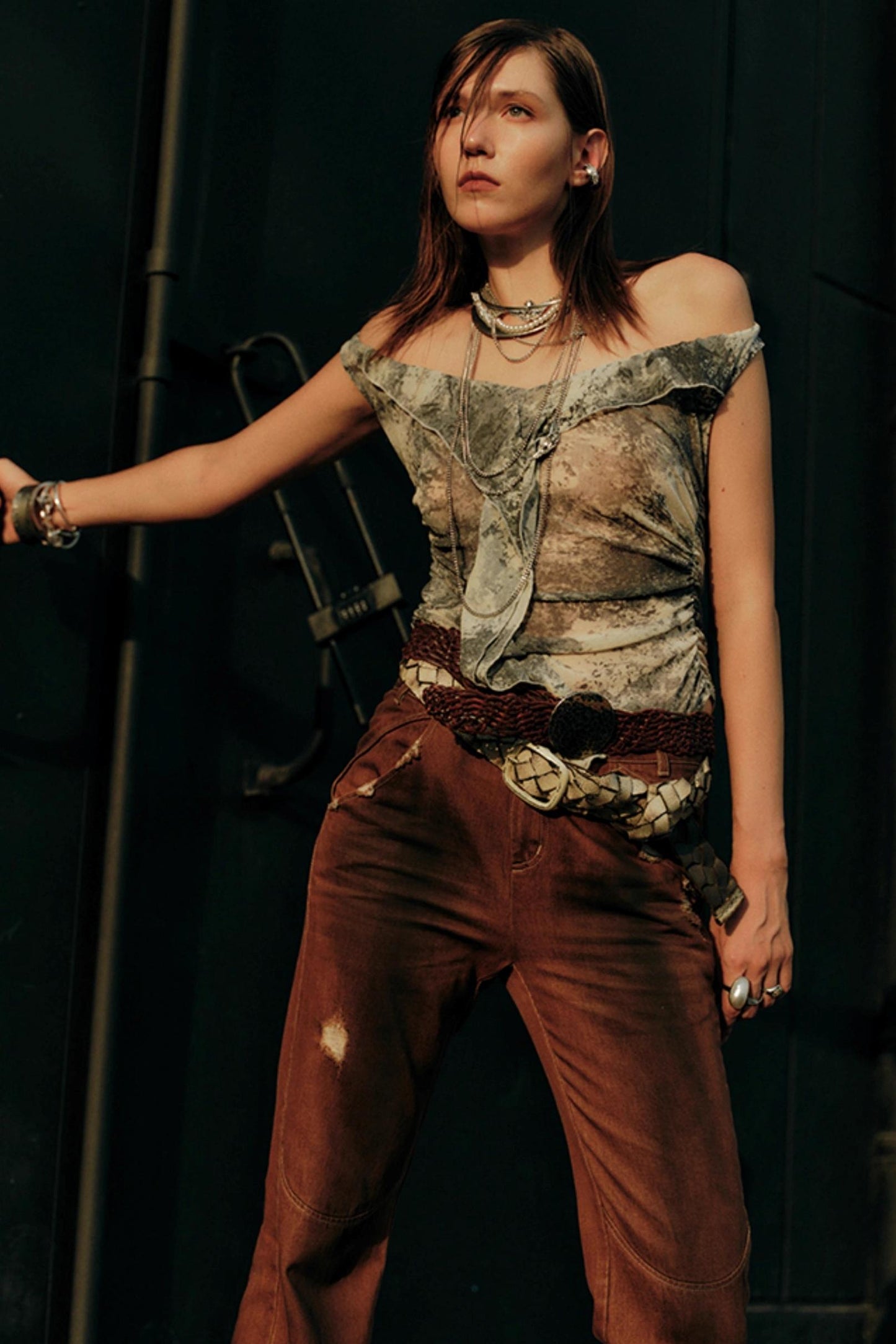 Splash Print Off-Shoulder Casual Top