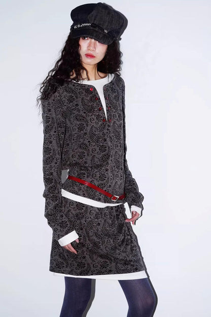 Retro Paisley Sweater Skirt Set-Up